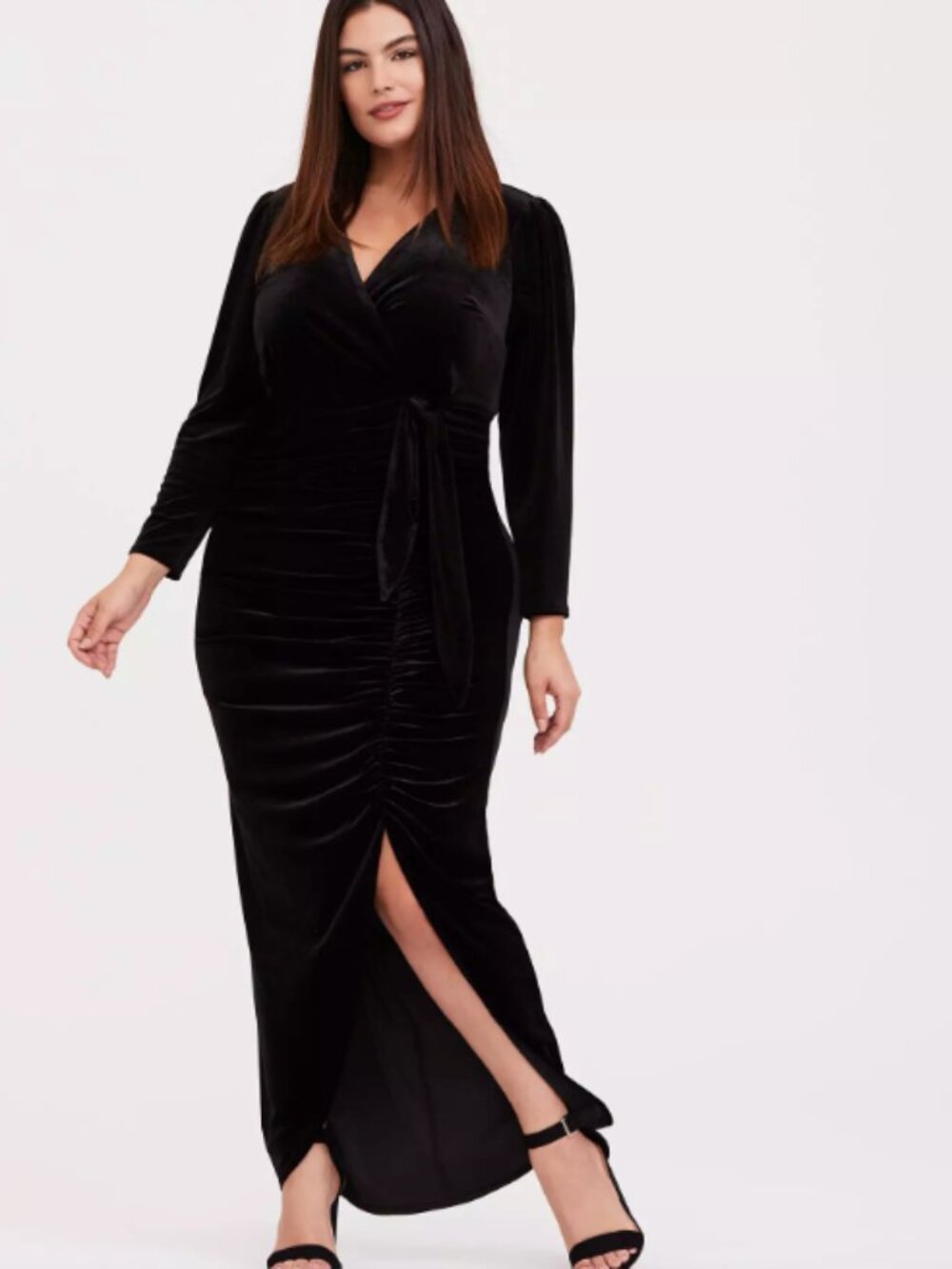 Torrid Black Maxi Velvet High Slit Dress V-Neck Witchy Halloween Vamp Whimsigoth